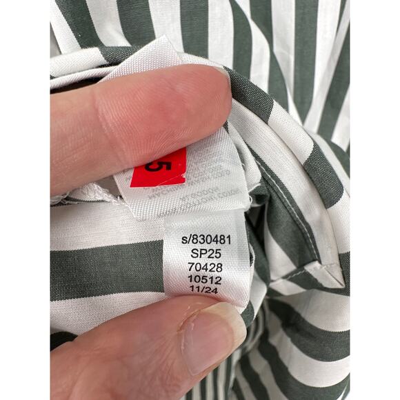 Ann Taylor Top Womens XL Green Striped White Button Oversized Pocket Classic - Picture 6 of 9